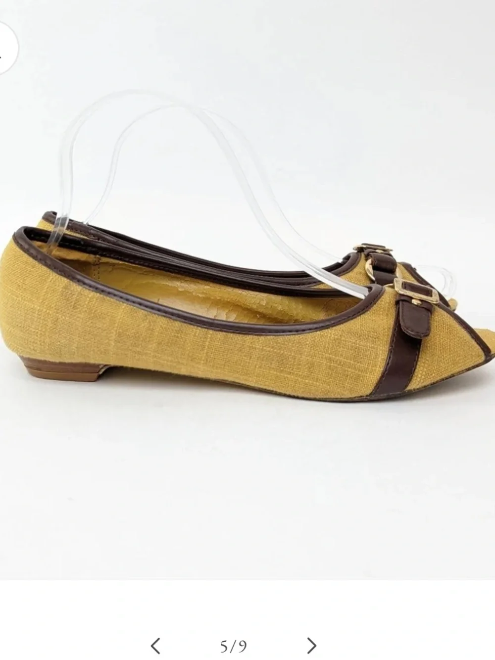 Diba  Brown Peep-Toe Buckle Flats
